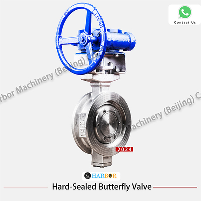 Aço fundido Triple excêntrico manual Worm Gear Wafer Butterfly Valve D373H-16C em Azul