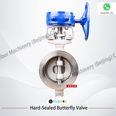 Aço fundido Triple excêntrico manual Worm Gear Wafer Butterfly Valve D373H-16C em Azul