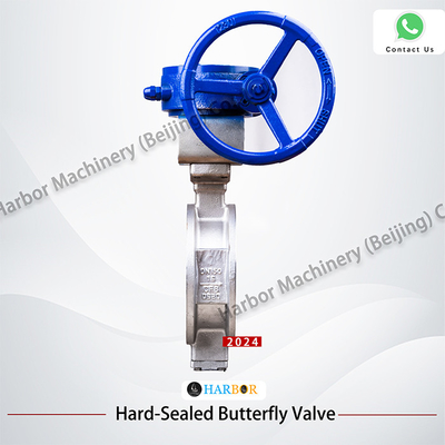 Aço fundido Triple excêntrico manual Worm Gear Wafer Butterfly Valve D373H-16C em Azul