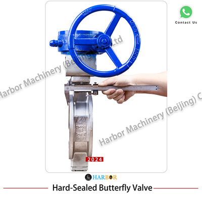 Aço fundido Triple excêntrico manual Worm Gear Wafer Butterfly Valve D373H-16C em Azul