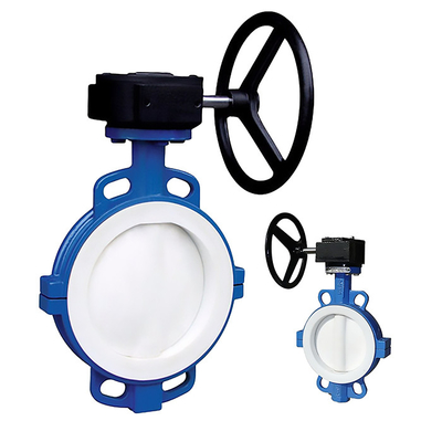 Válvula de borboleta de wafer de turbina revestida com PTFE D371F46-16C com resistência a ácidos e álcalis