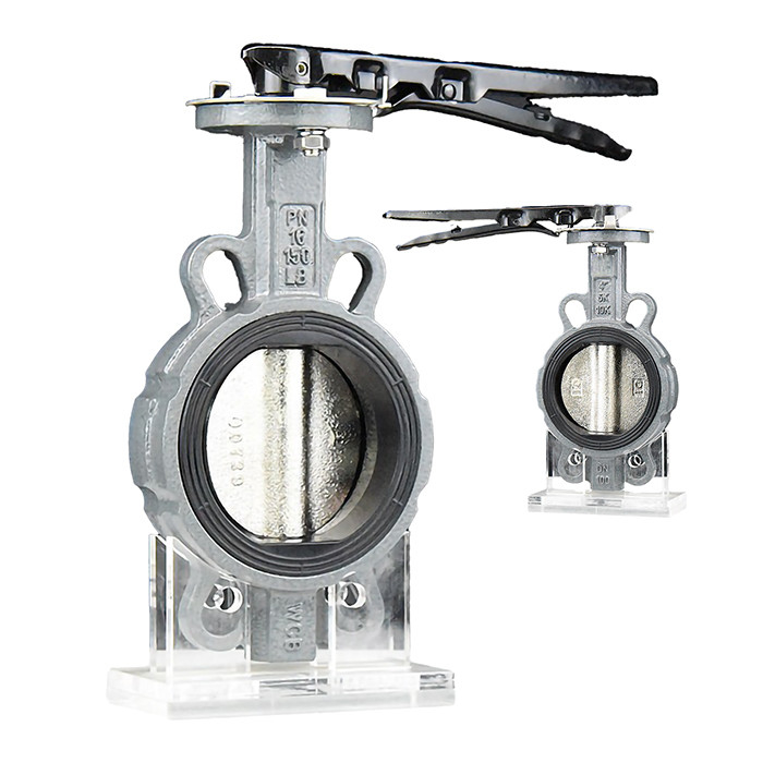 s de válvula de borboleta de vedação macia D71X-16C com material de corpo WCB e ligação de wafer
