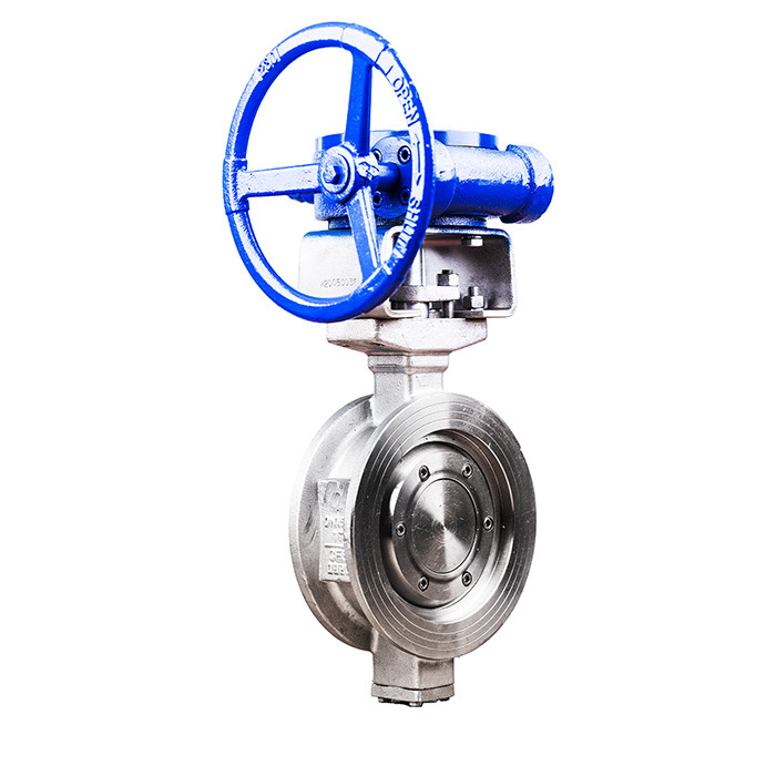 Aço fundido Triple excêntrico manual Worm Gear Wafer Butterfly Valve D373H-16C em Azul