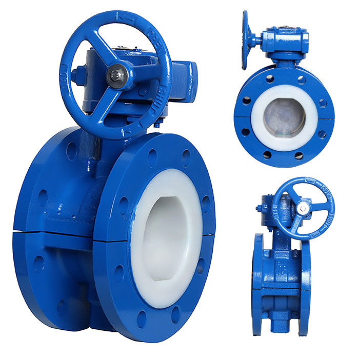 Turbina de aço fundido totalmente revestida de PTFE válvula borboleta de flanges D341F46-16C para industrial